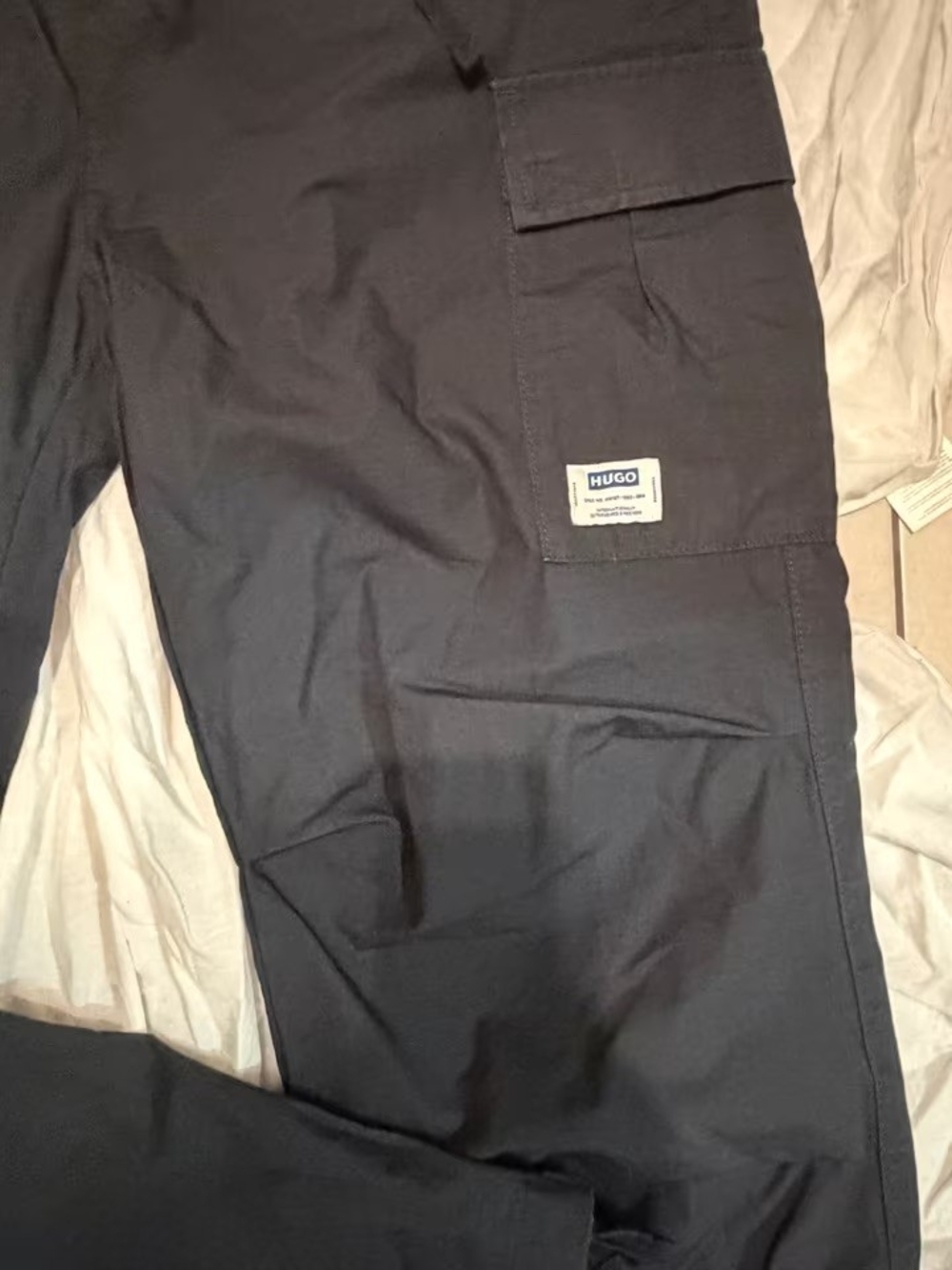 HUGO Men's Black Cargo Pants with Patch Pocket